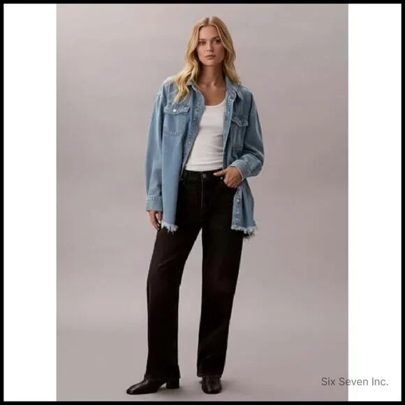 Oversized Denim Jacket Distressed Vintage Y2K Chic Boyfriend Fit Button Closure - Picture 5 of 8